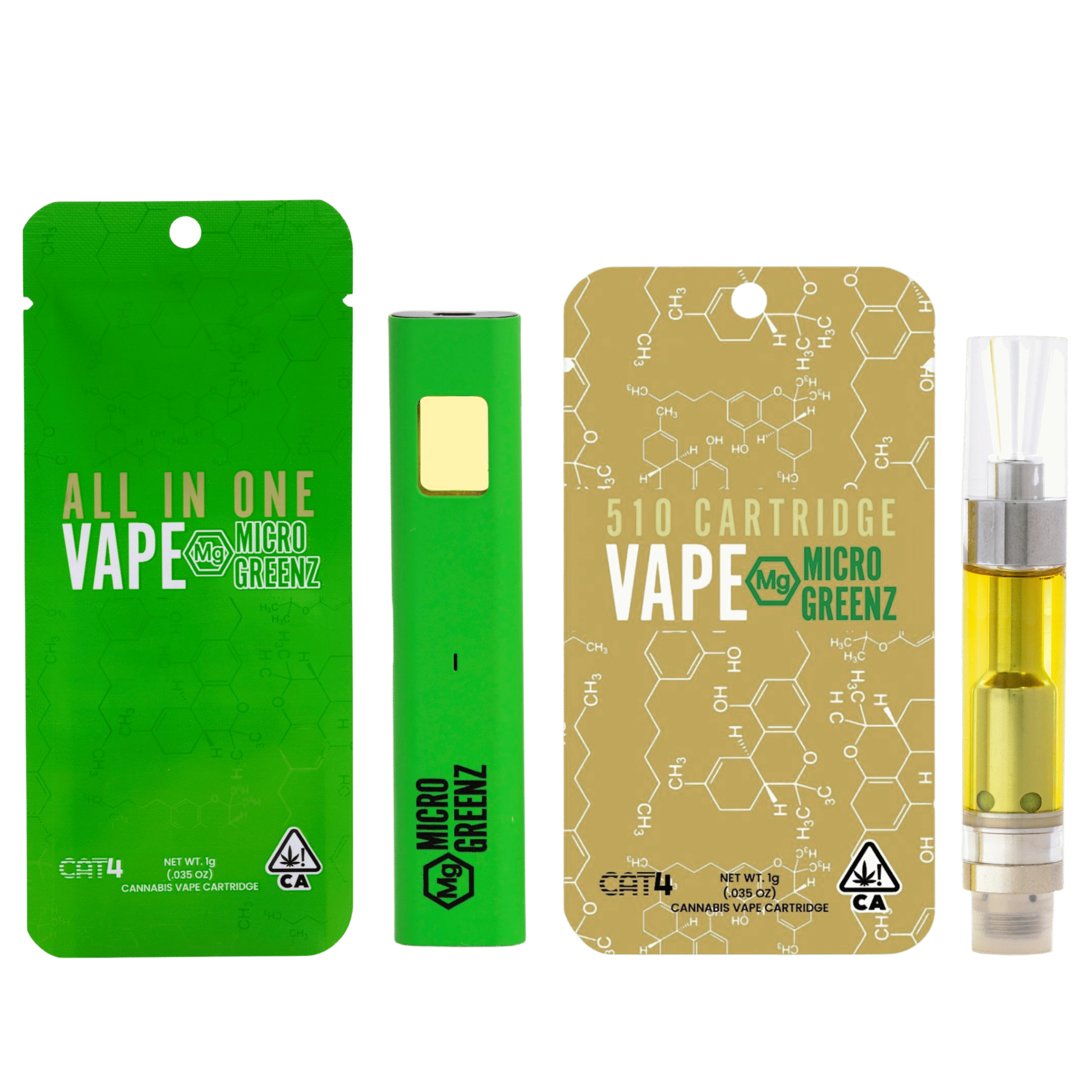 Micro Greenz all-in-one vape and 510 cart with their pouches
